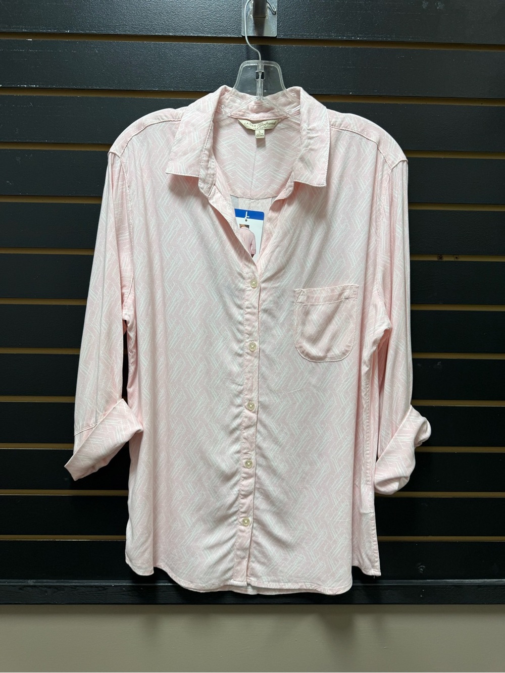 Jachs Girlfriend Pink White Geometric Button Down Shirt Large NWT